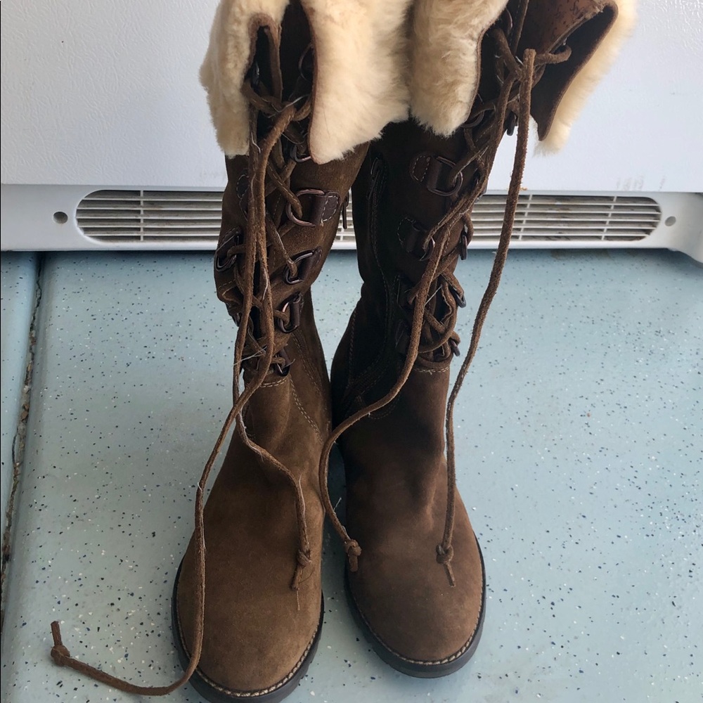 Sofft suede lace up fur boots